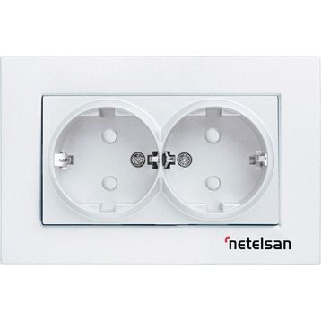 Netelsan Byobu Beyaz Ikili Sıva Altı Topraklı Priz Çerçeve Dahil