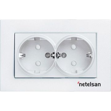 Netelsan Byobu Ikili Topraklı Priz Mekanizma Kapak Çerçeve
