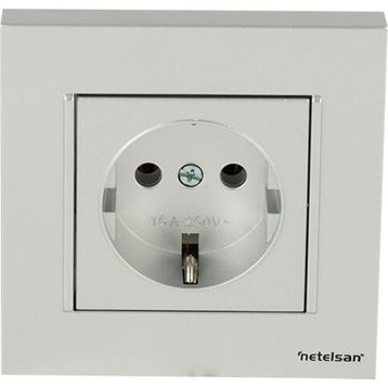 Netelsan Byobu Parlak Gümüş Topraklı Priz Çerçeveli