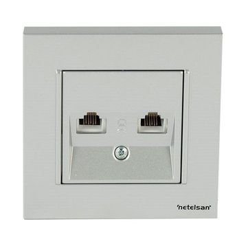 Netelsan Cat3Cat6 Byobu Parlak Gümüş DataNümeris Çerçeveli Telefon Priz