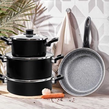 Netlon Bella Gri 7 Parça Granit Tencere Seti