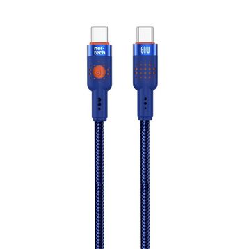 Nettech NT-DC32 60 W Plastik 100 cm Mavi Type-C to Type-C Şarj ve Data Kablosu