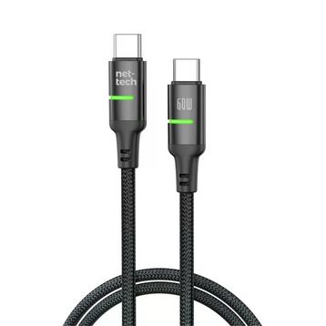 Nettech NT-DC40 60 W Plastik 100 cm Siyah Type-C to Type-C Şarj ve Data Kablosu