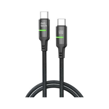 Nettech NT-DC40 60 W Plastik 100 cm Siyah Type-C to Type-C Şarj ve Data Kablosu