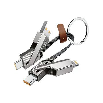 Nettech NT-DC44 4 in 1 60 W Gri İp Örgü USB to Micro Lightning Type-C Şarj ve Data Kablosu