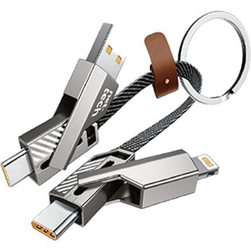 Nettech NT-DC44 4 in 1 60 W Gri İp Örgü USB to Micro Lightning Type-C Şarj ve Data Kablosu