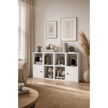 Nettrends KTP-1083-Ç Beyaz 130 cm 2 Kapaklı Raflı Kitaplık