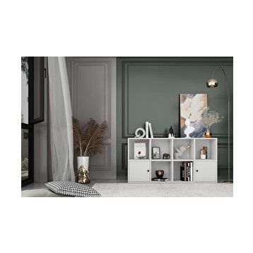 Nettrends KTP-1083-Ç Beyaz 130 cm 2 Kapaklı Raflı Kitaplık