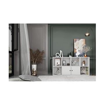 Nettrends KTP-1084-Ç Beyaz 130 cm 2 Kapaklı Raflı Kitaplık