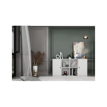 Nettrends KTP-1089-Ç Beyaz 130 cm 2 Kapaklı Raflı Kitaplık
