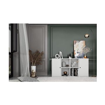 Nettrends KTP-1089-Ç Beyaz 130 cm 2 Kapaklı Raflı Kitaplık