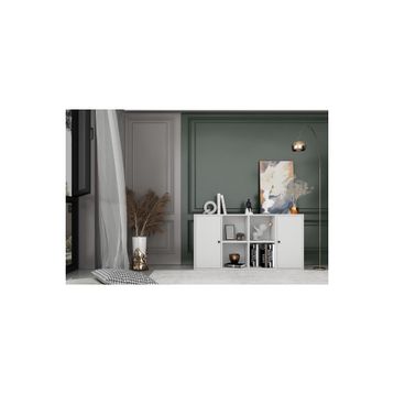Nettrends KTP-1089-Ç Beyaz 130 cm 2 Kapaklı Raflı Kitaplık