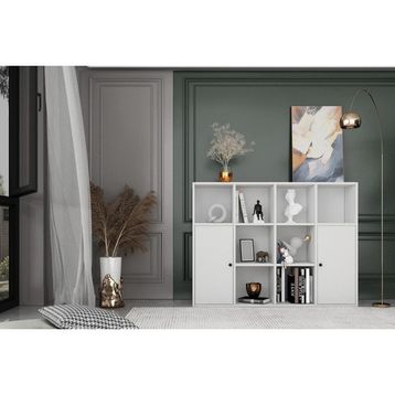 Nettrends KTP-1098-Ç Beyaz 130 cm 2 Kapaklı Raflı Kitaplık