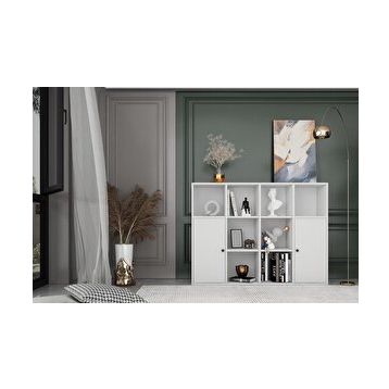 Nettrends KTP-1098-Ç Beyaz 130 cm 2 Kapaklı Raflı Kitaplık