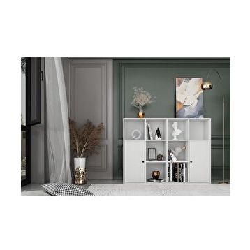 Nettrends KTP-1098-Ç Beyaz 130 cm 2 Kapaklı Raflı Kitaplık