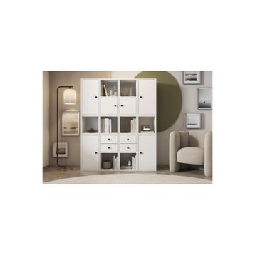 Nettrends KTP-1118-Ç Beyaz 130 cm 6 Kapaklı Çekmeceli Raflı Kitaplık