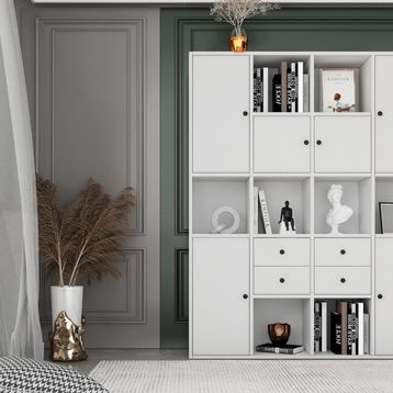 Nettrends KTP-1118-Ç Beyaz 130 cm 6 Kapaklı Çekmeceli Raflı Kitaplık
