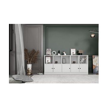 Nettrends KTP-1175-Ç Beyaz 160 cm 5 Kapaklı Raflı Kitaplık