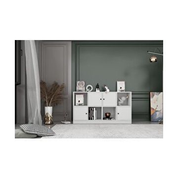 Nettrends KTP-1179-Ç Beyaz 130 cm 4 Kapaklı Raflı Kitaplık