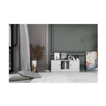 Nettrends KTP-1202-Ç 97 cm Beyaz 2 Kapaklı Raflı Kitaplık
