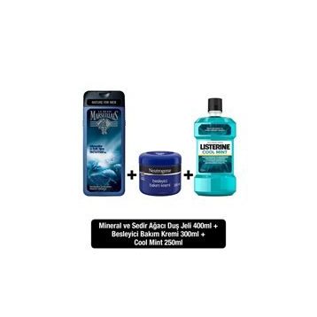 Neutrogena 300 ml Besleyici Bakım Kremi + Listerine Cool Mint 250 ml Ağız Çalkalama Suyu + Le Petit Marseillais Mineral Sedir 400 ml Duş Jeli
