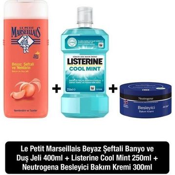 Neutrogena 300 ml Besleyici Bakım Kremi + Listerine Cool Mint 250 ml Ağız Çalkalama Suyu + Le Petit Marseillais Mineral Sedir 400 ml Duş Jeli