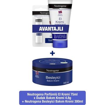 Neutrogena Norveç Formülü 300 ml Besleyici Krem + Parfümlü 75 ml El Kremi + Dudak Nemlendiricisi