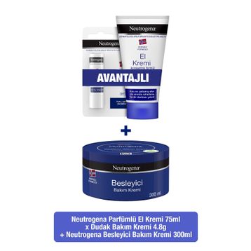 Neutrogena Norveç Formülü 300 ml Besleyici Krem + Parfümlü 75 ml El Kremi + Dudak Nemlendiricisi