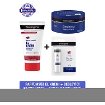 Neutrogena Norveç Formülü 300 ml Besleyici Krem + Parfümsüz 75 ml El Kremi + Dudak Nemlendiricisi