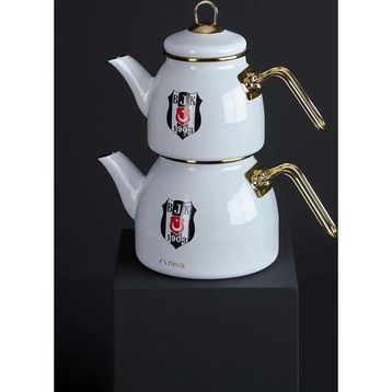 Neva 2.1 lt Beyaz Lisanslı Beşiktaş Emaye Çaydanlık Seti