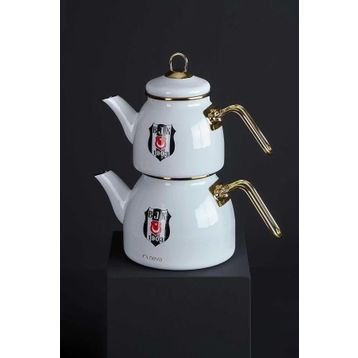 Neva 2.1 lt Beyaz Lisanslı Beşiktaş Emaye Çaydanlık Seti