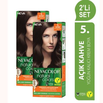 Neva Color Natural Colors 2'li Kalıcı Krem 5 Açık Kahve Saç Boyası