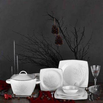 Neva N3081 Yasmin Kare 60 Parça 12 Kişilik Fine Bone Yemek Takımı