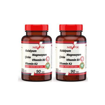 Nevfix Kalsiyum Magnezyum Çinko Vitamin D3 K2 90 Tablet