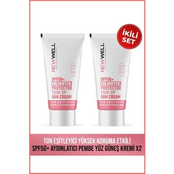New Well Ton Eşitleyici Yüksek Koruma Etkili SPF50+ Aydınlatıcı Pembe 2x50 ml Yüz Güneş Kremi