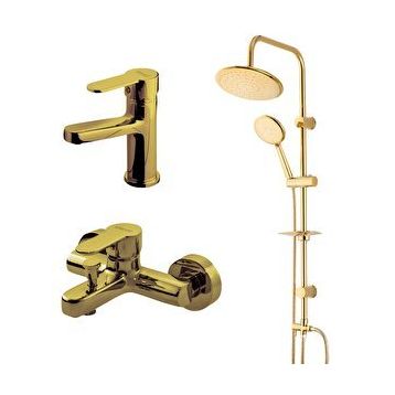 Newarc 440615G Domino Altın Banyo Lavabo ve Duş Bataryası Seti