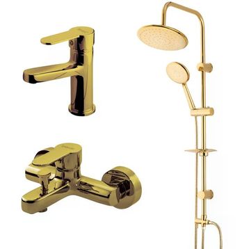Newarc 440615G Domino Altın Banyo Lavabo ve Duş Bataryası Seti
