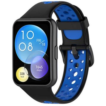 Newface Huawei Watch Fit 2 Spor Siyah Mavi Delikli Kordon