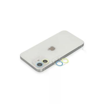 Newface iPhone 12 Mini Renkli Sarı-Mavi Kamera Lens Koruma Cam