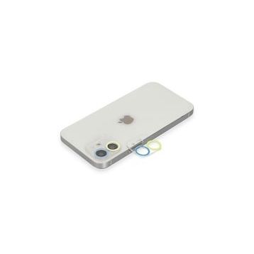 Newface iPhone 12 Mini Renkli Sarı-Mavi Kamera Lens Koruma Cam