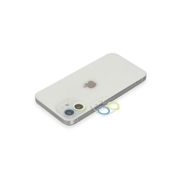 Newface iPhone 12 Mini Renkli Sarı-Mavi Kamera Lens Koruma Cam