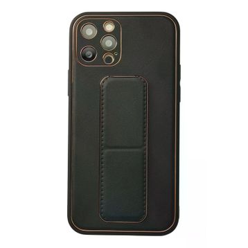 Newface iPhone 12 Pro Kılıf Coco Deri Standlı Kapak Siyah Cep Telefonu Kılıfı