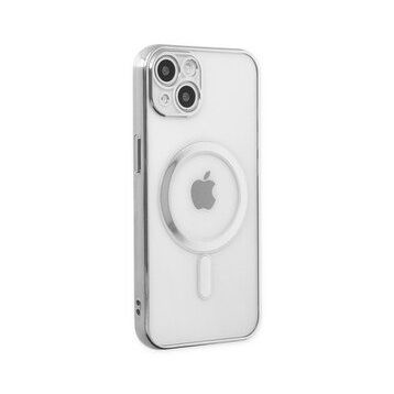 Newface iPhone 14 Plus Magneticsafe Lazer Silikon Gümüş Kılıf