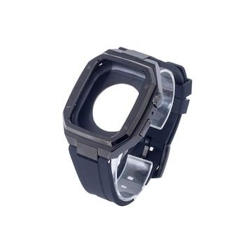 Newface KR402 Apple Watch 44 mm Siyah Metal Kasa Silikon Kordon