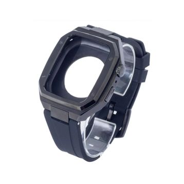 Newface KR402 Apple Watch 44 mm Siyah Metal Kasa Silikon Kordon