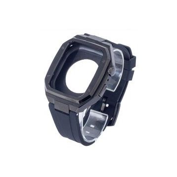 Newface KR402 Apple Watch 45 mm Siyah Metal Kasa Silikon Kordon