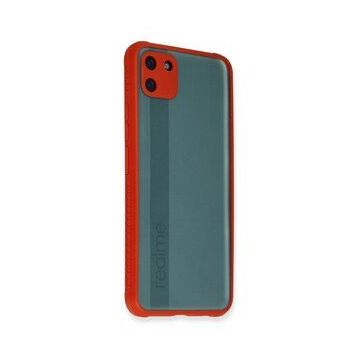 Newface Realme C11 Miami Şeffaf Silikon - Kırmızı Kılıf