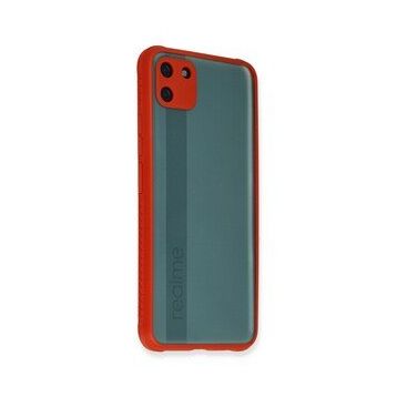 Newface Realme C11 Miami Şeffaf Silikon - Kırmızı Kılıf