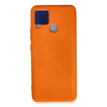 Newface Realme C15 Nano içi Kadife Silikon Turuncu Cep Telefonu Kılıfı