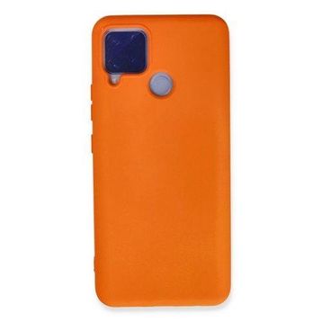 Newface Realme C15 Nano içi Kadife Silikon Turuncu Cep Telefonu Kılıfı